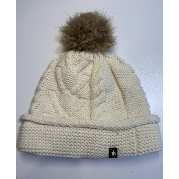Smartwool Marquette Beanie Cable Knit Hat One Size Faux Fur Pom Merino Ski - Picture 1 of 5